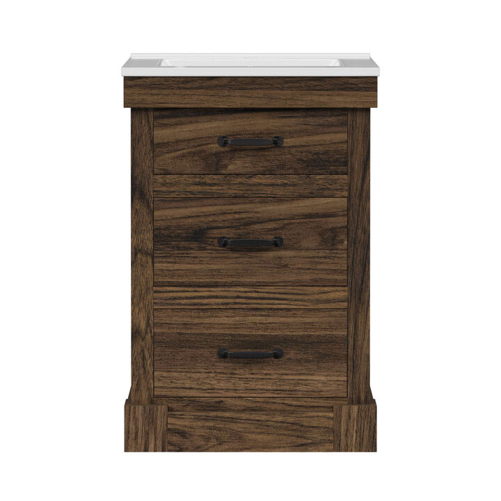 Donovan 24" Single Bathroom Vanity with Two Drawers, Walnut