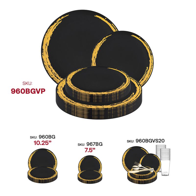 Black with Gold Moonlight Round Plastic Dinnerware Value Set (40 Sets) image number 6