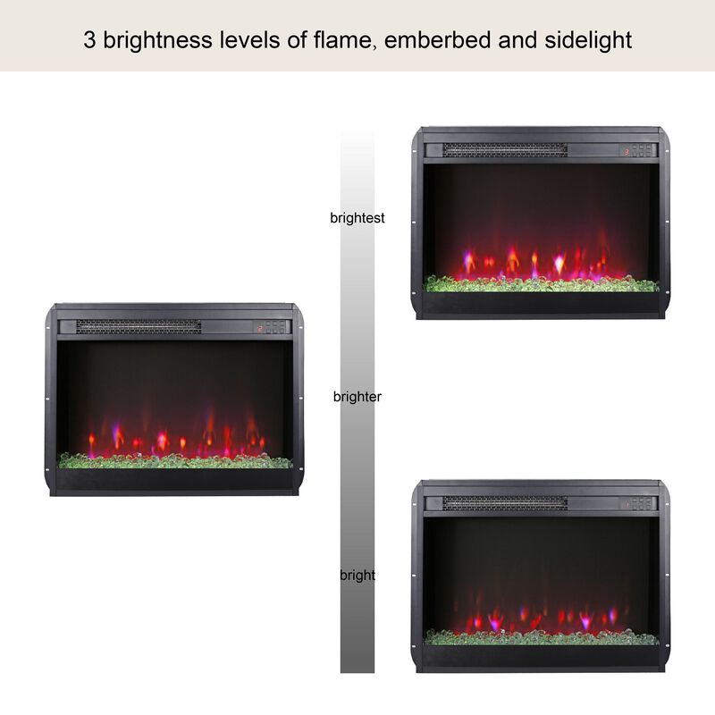MONDAWE 23 Inch Electric Fireplace Insert, Ultra Thin Heater With Crystal  & Realistic Flame, Remote Control With timer, Side Light