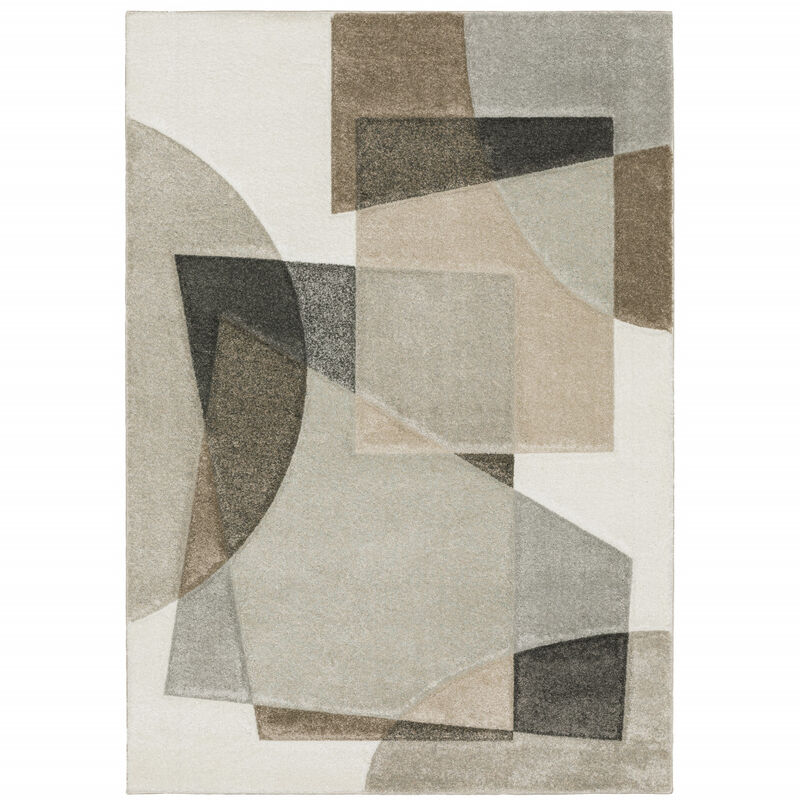 3 X 5 Beige geometric Power Loom Stain Resistant Area Rug image number 0