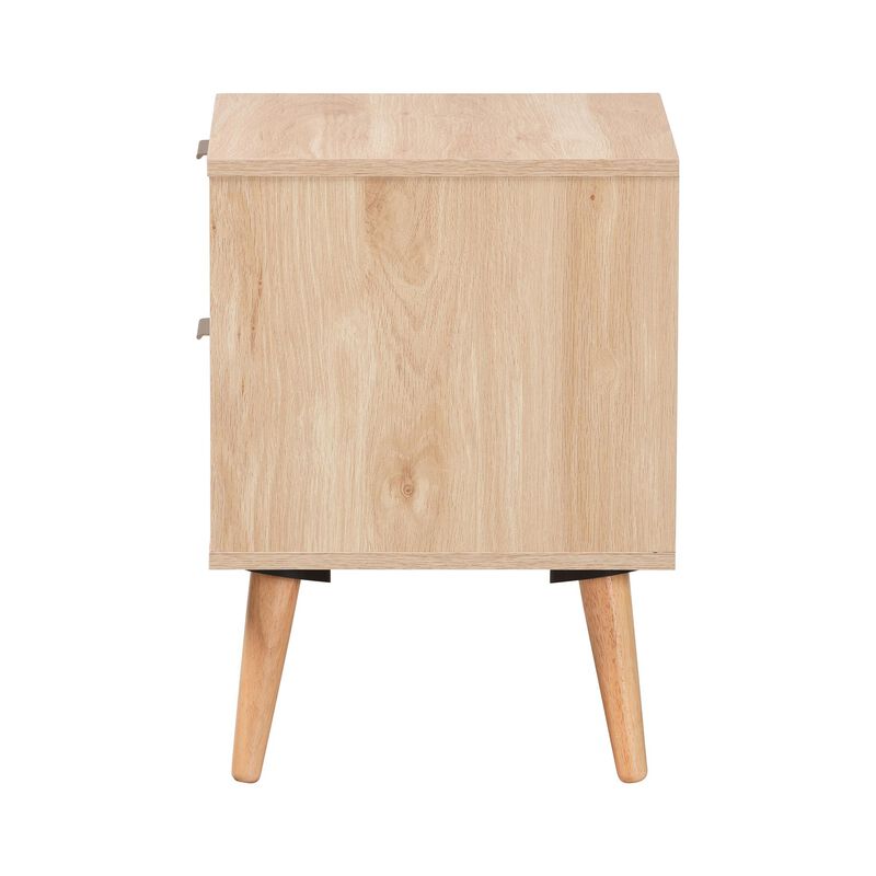 Baxton Studio Baird  Light Oak Brown Finished Wood and Rattan 2 Drawer End Table image number 4