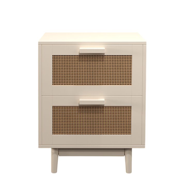 23.2" Assembled Rattan Nightstand 2-Drawer Wood Accent Table
