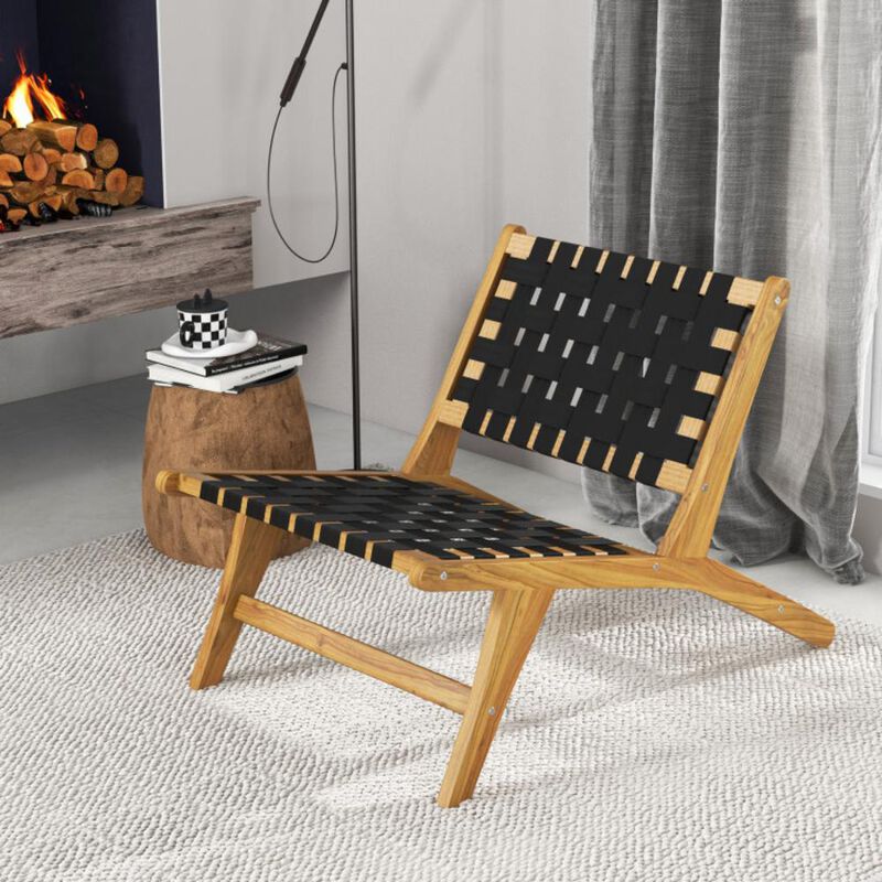 Hivvago Indoor Patio Teak Wooden Chair with Woven Webbing Seat and Backrest