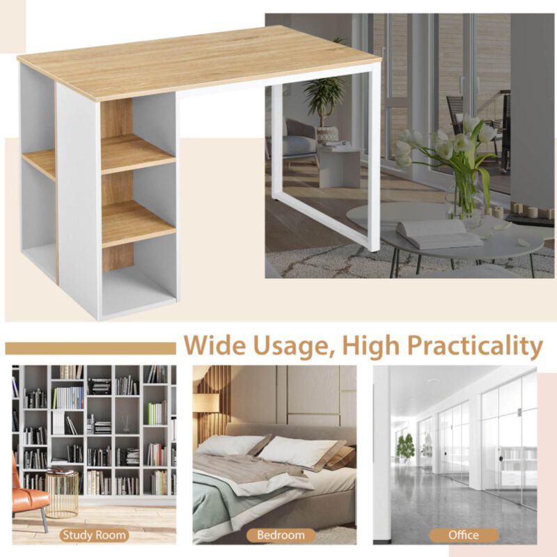 Hivvago Computer Desk with 5 Side Shelves and Metal Frame