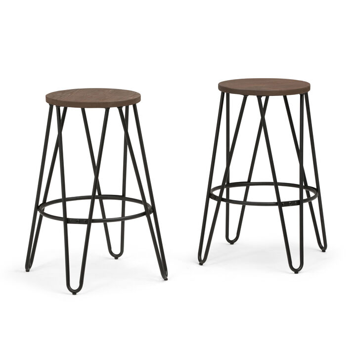 Simeon Industrial Metal 26 inch Metal Counter Height Stool with Wood Seat (Set of 2) in Cocoa Brown / Black