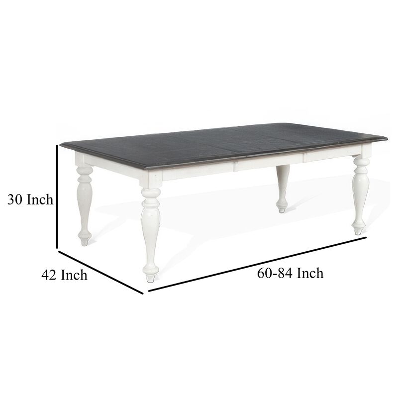 Orso Dining Table, White Mindi Wood, Rectangular Extendable 60-84 Inch