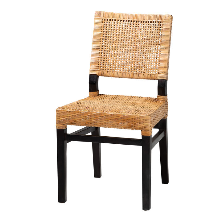 Bali & Pari Lesia Modern Natural Brown Rattan and Espresso Brown Mahogany Wood Dining Chair