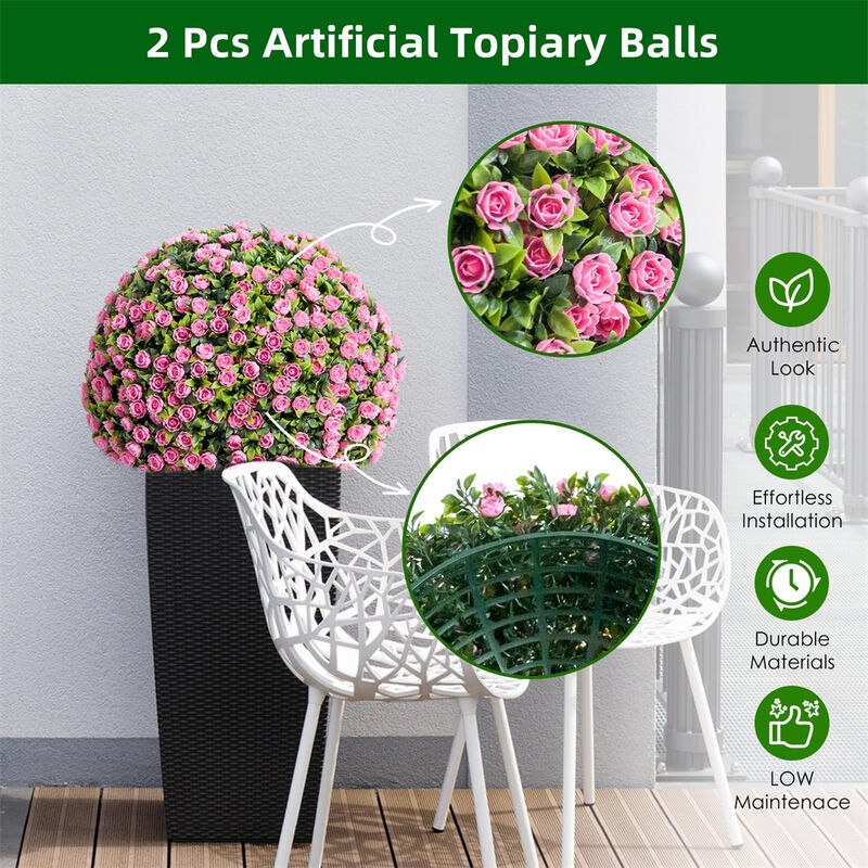 Artificial Topiary Flower Balls, Set of 2 Decorative Topiary Balls Hanging Grass Ball image number 2