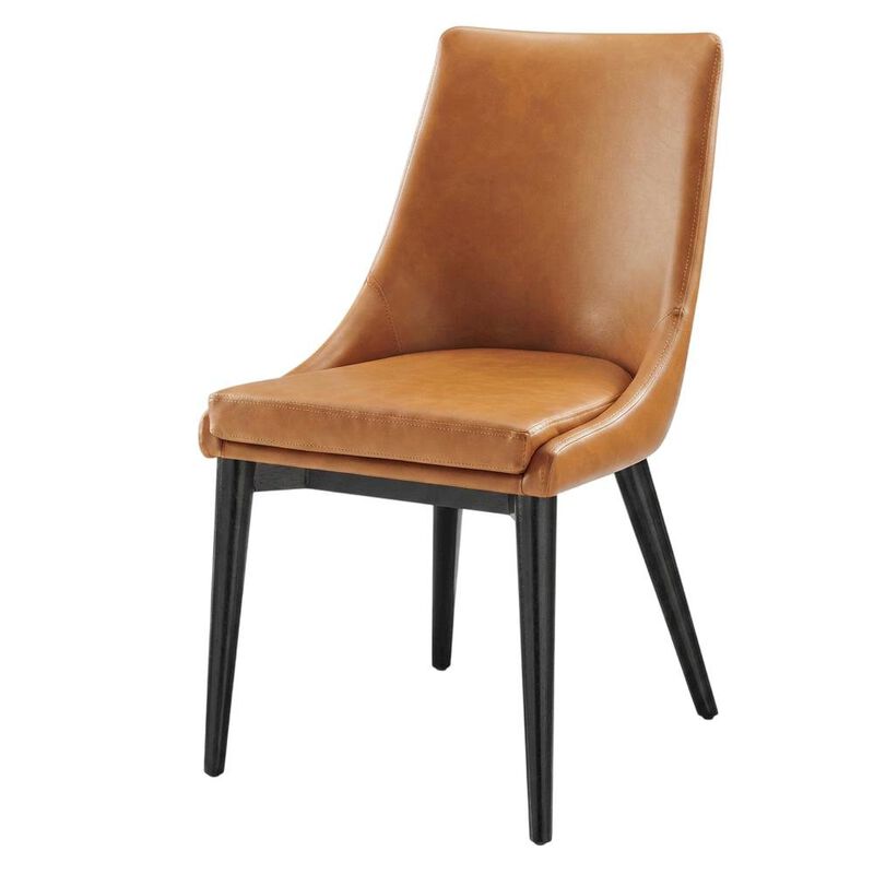 Vegan Leather-Upholstered Dining Chair with Mid-Century Modern Style, Tan image number 1