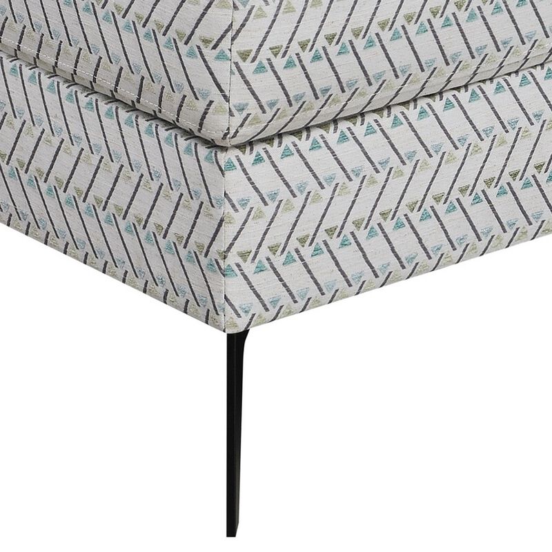 35 Inch Ottoman with Storage, Upholstered Geometric Pattern Printed Fabric-Benzara