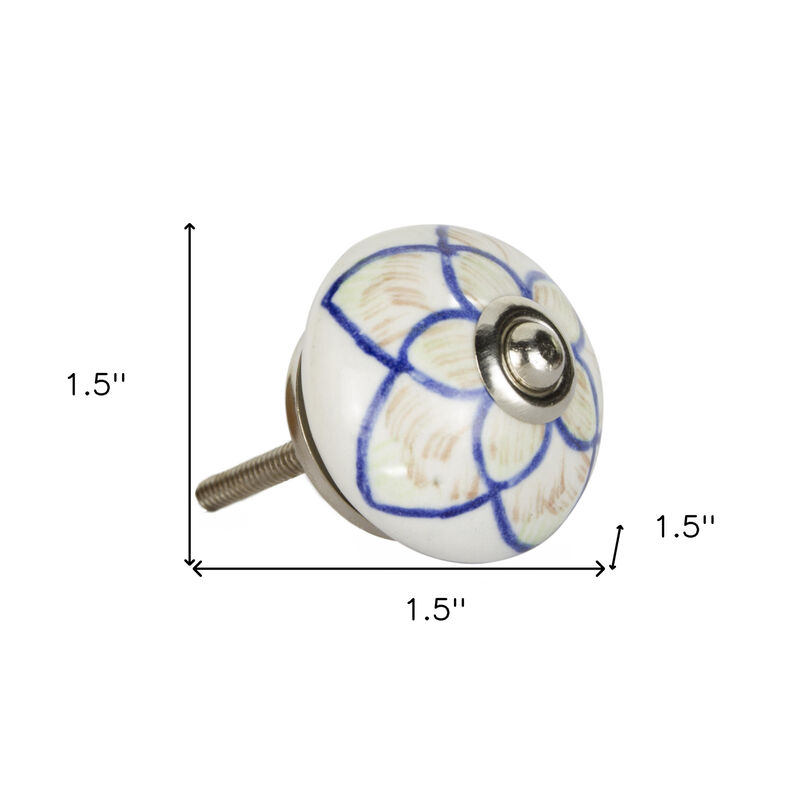 HomeRoots Set of Eight Blue And Cream Ceramic And Metal Drawer Pull Knobs image number 4