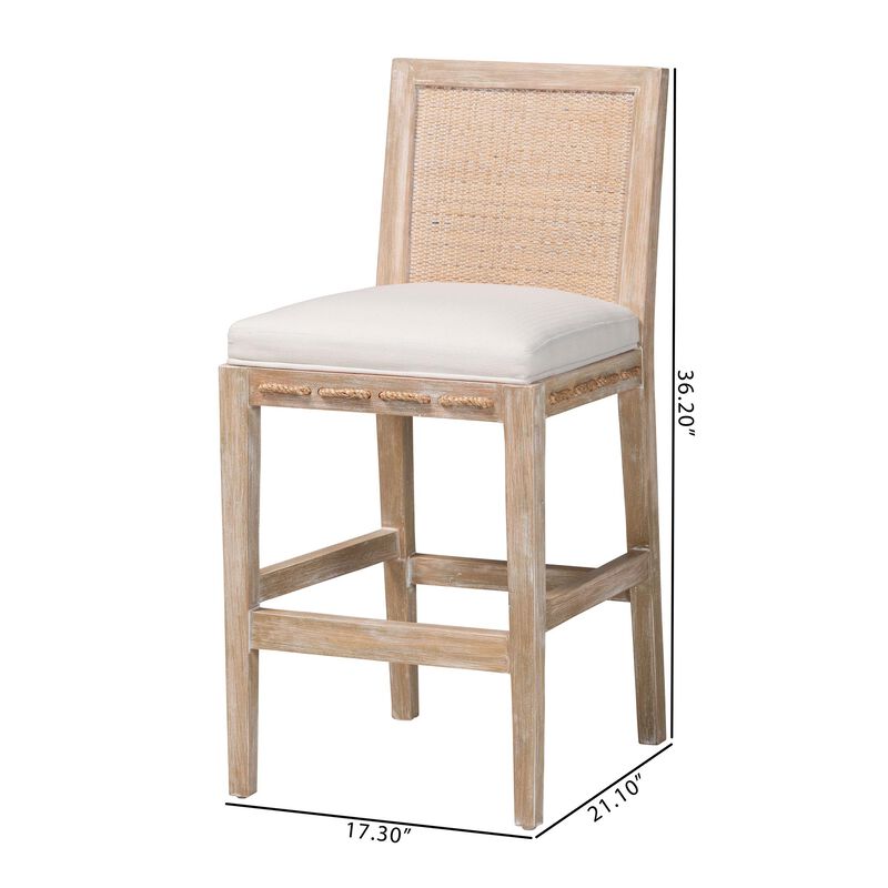 bali & pari Ashford Whitewash Rattan Counter Stool - Mahogany Wood Frame with Handwoven Wicker Backrest and Braided Rope Inserts for Coastal Kitchen image number 8