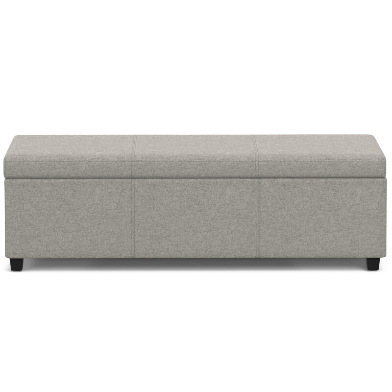 HomeRoots 54" Fawn and Dark Brown Faux Linen and Solid Wood Upholstered Storage Bench With Flip Top image number 2