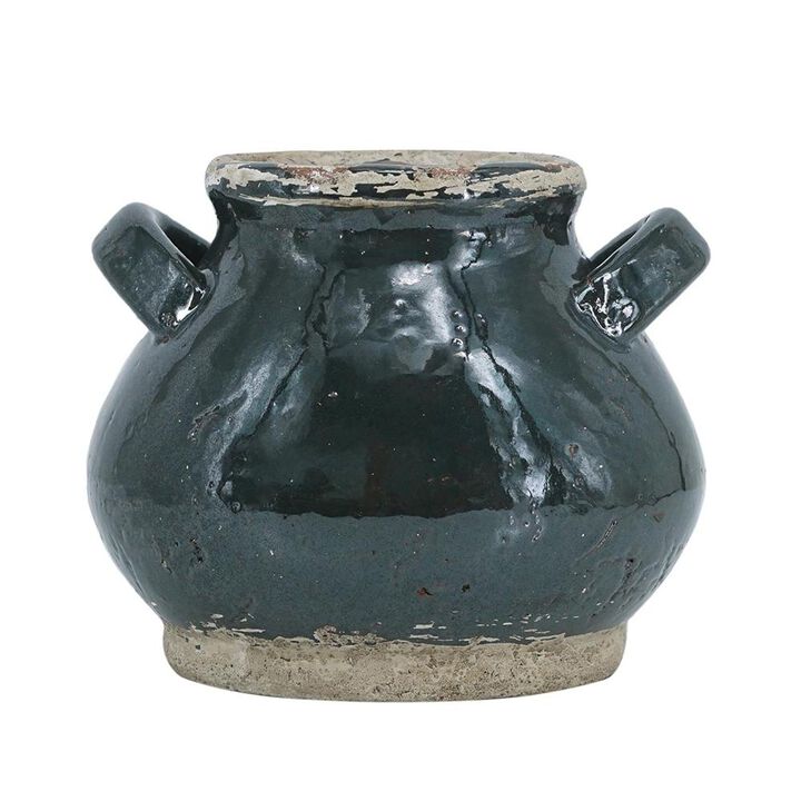 HomeRoots 7" Dark Green And Sand Terracotta Round Jug Vase