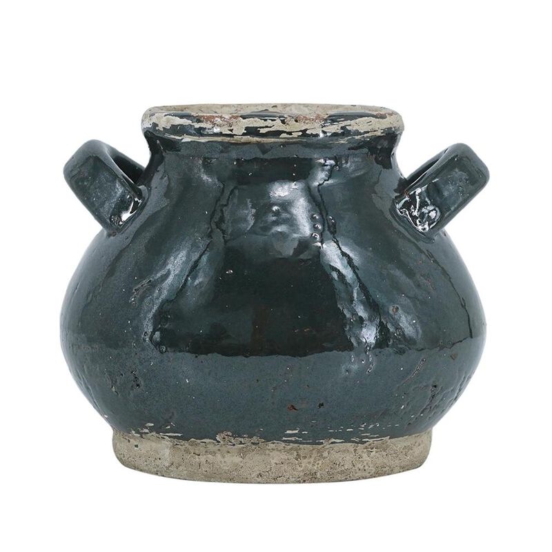 HomeRoots 7" Dark Green And Sand Terracotta Round Jug Vase image number 0