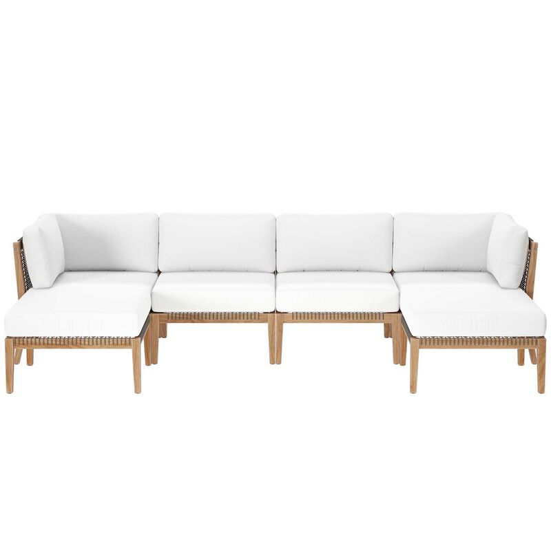 Modway Clearwater 6-Piece Outdoor Patio Teak Wood Sectional Sofa