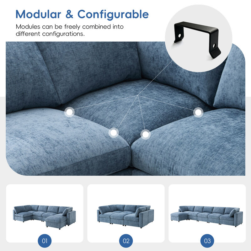 Merax Chenille 6-Piece Modular Sectional Sofa with Movable Ottoman image number 4