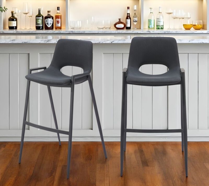 HomeRoots Set of Two 30" Black Faux Leather And Steel Low Back Bar Height Bar Chairs