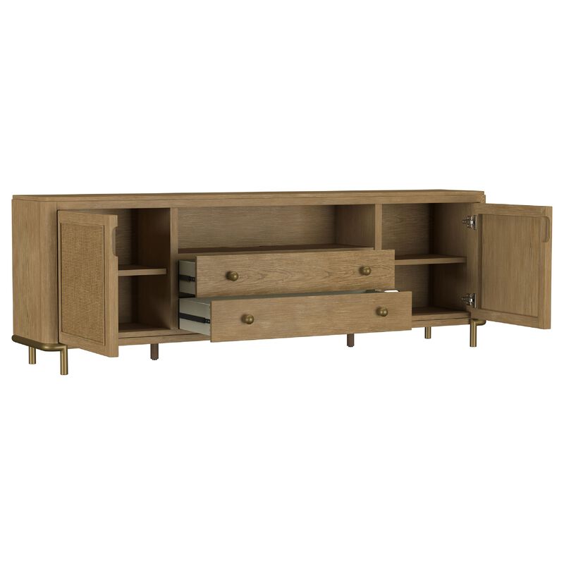 Fij TV Stand Media Console, Drawers, Rattan Cane Doors, Brown Wood 80 Inch image number 3