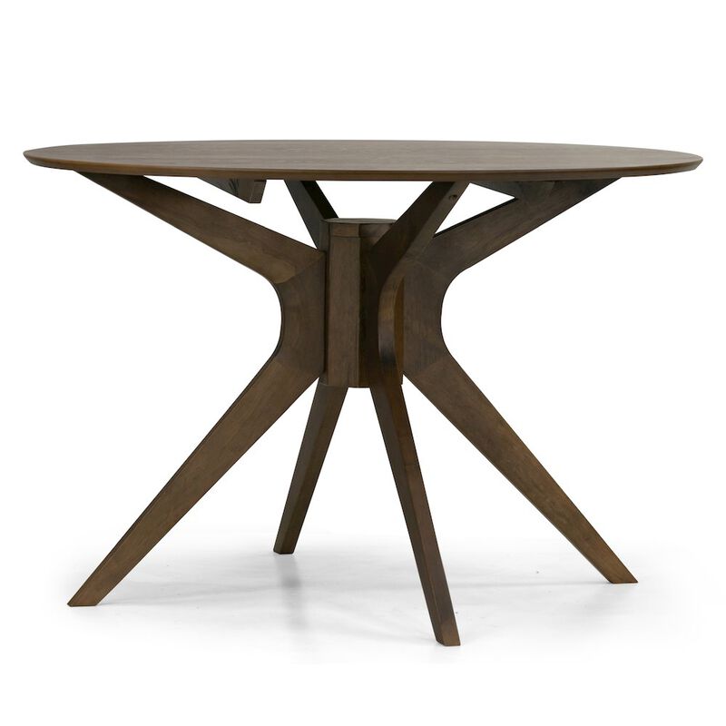 Glamour Home Blair Walnut Finish Round Wood Dining Table with Tripod Style Base