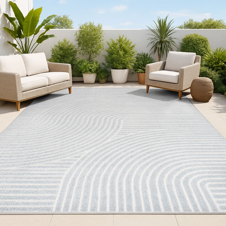 Hallie High-Low Minimalist Curve Geometric Indoor/Outdoor Area Rug