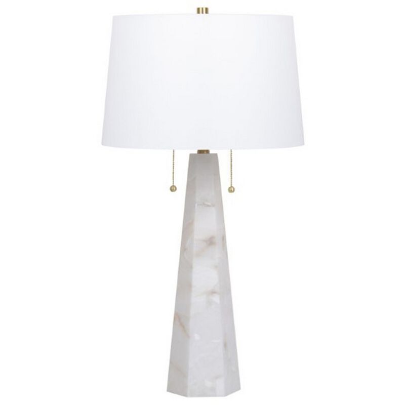 32 Inch Table Lamp, White Drum Shade, Double Pull Chain, Tapered Cone Base - Benzara
