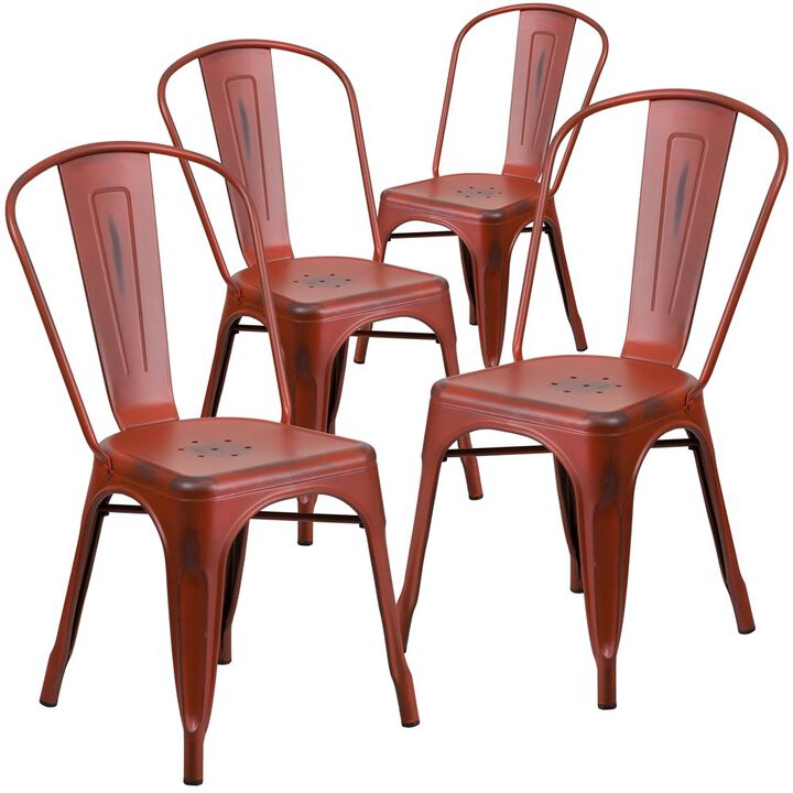 Flash Furniture 4 Pk. Distressed Kelly Red Metal Indoor Stackable Chair