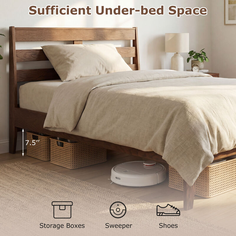 Twin Wooden Platform Bed Frame with Slatted Headboard Design image number 7