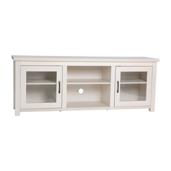 Flash Furniture Classic TV Stand up to 80" TVs - White Wash Finish with Full Glass Doors