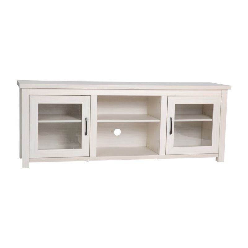 Flash Furniture Classic TV Stand up to 80" TVs - White Wash Finish with Full Glass Doors image number 0
