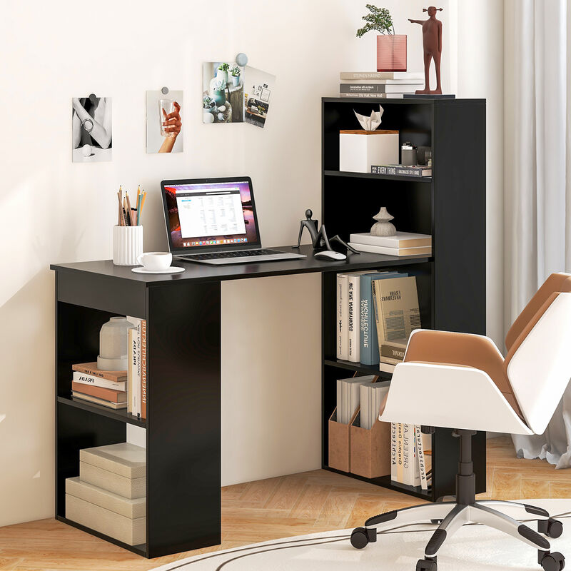 Costway Computer Desk Writing  Workstation Office w/6-Tier Storage Shelves Black