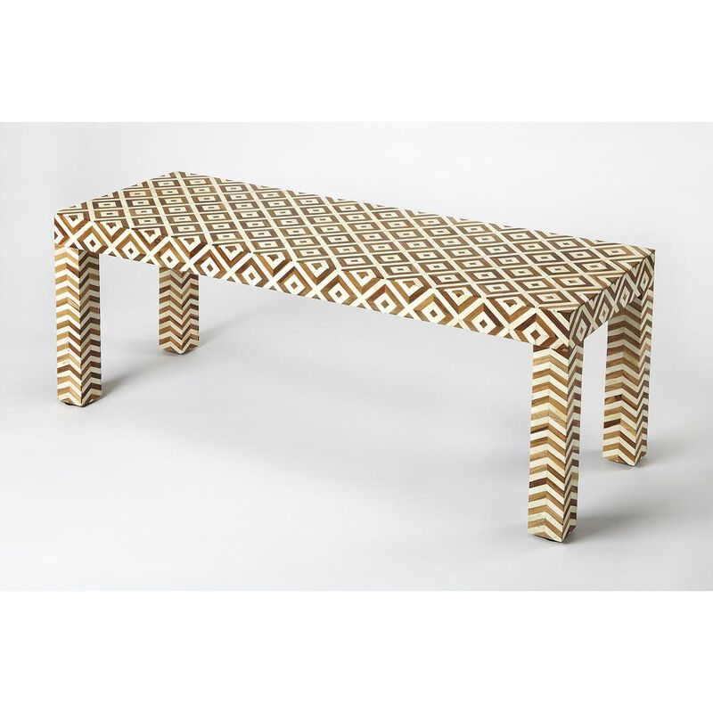 Butler Specialty Crispin Wood & Bone Inlay 48"W Bench, Light Brown image number 0