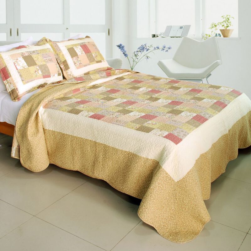 3PC Cotton Printed Quilt Set Queen Size Vermicelli Quilted Soft Bed Cover image number 0