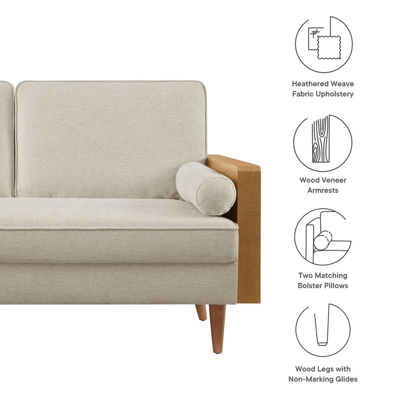 Modway Kellan Loveseat in Walnut Heathered Weave Light Beige image number 3