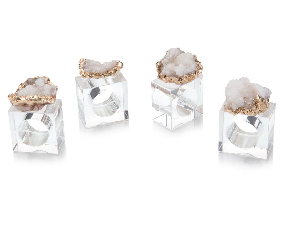 Set Of Four White And Gold Geode Napkin Rings