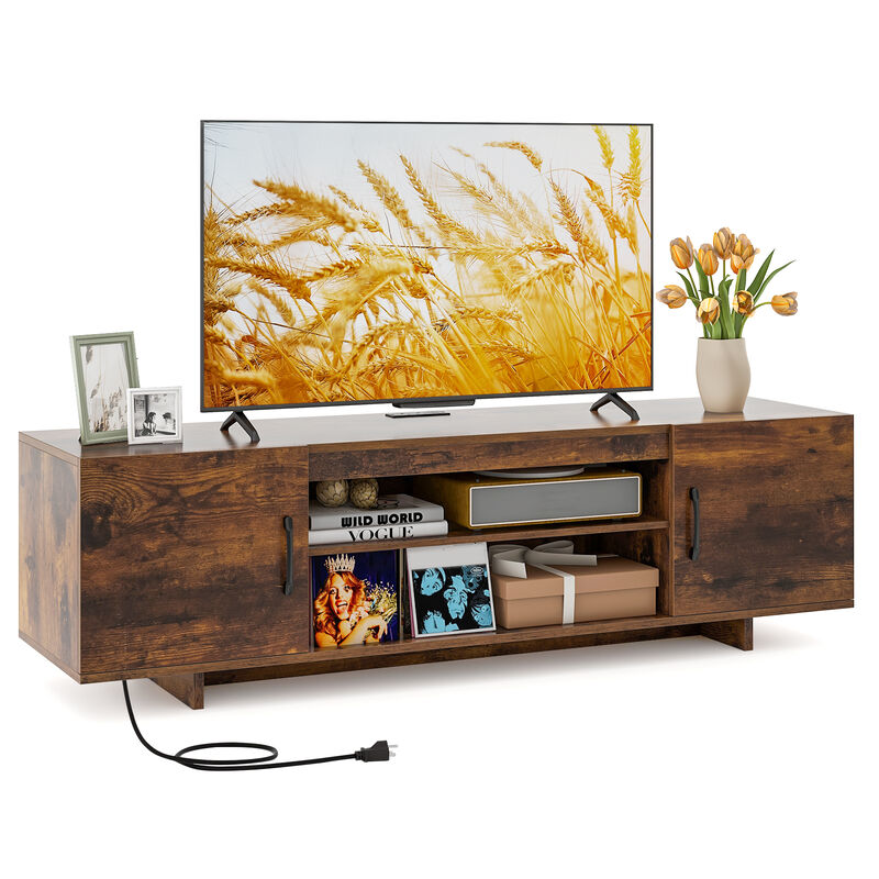 TV Stand with Power Outlet and 2 Cable Holes, Convenient Media Console for Living Room