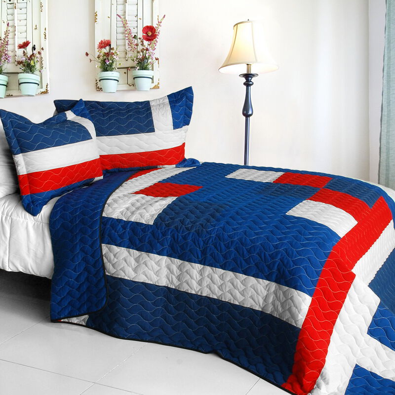 Vermicelli Quilted Patchwork Geometric Quilt Set Full Bedding image number 0