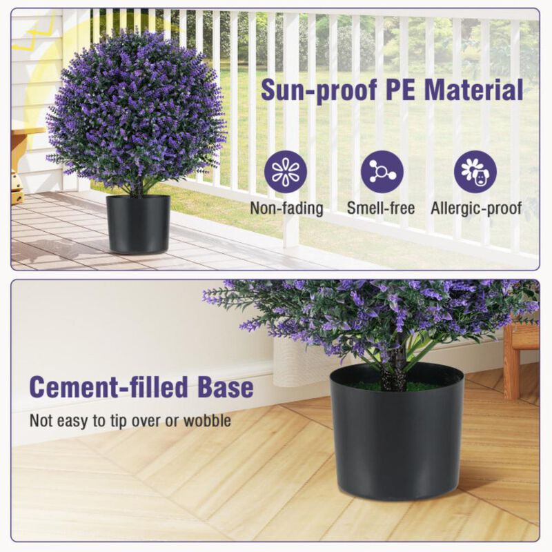 Hivvago 2 Pack Artificial Lavender Topiary Ball Tree Faux Shrub Bushes with Flowers
