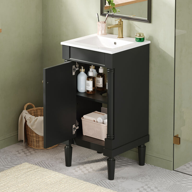 ELEMENT ACE 18 Inch Compact Bathroom Vanity Cabinet with Integrated Ceramic Sink, Adjustable Interior Shelf, Soft Closing Hinges Ideal for Small Bathroom Spaces image number 3