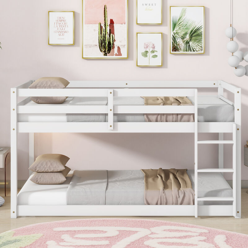 Whisen Twin over Twin Solid Rubber Wood Low-Profile Bunk Bed with Integrated Ladder and Reinforced Slat Platform image number 3