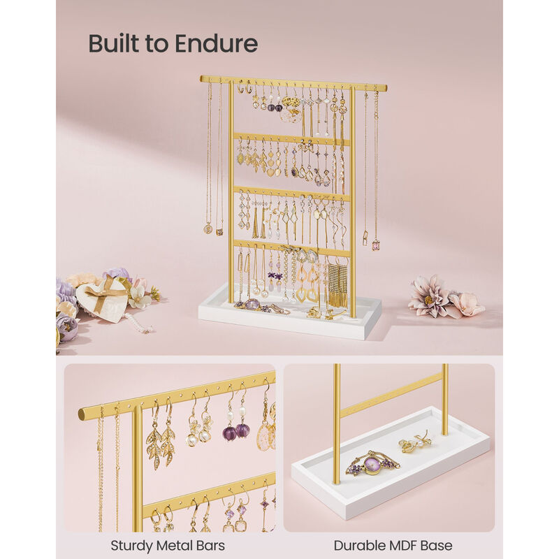 Metal 4-Tier Earring Holder Stand – Large Capacity Organizer Rack for Studs, Hoops, and Dangling Earrings