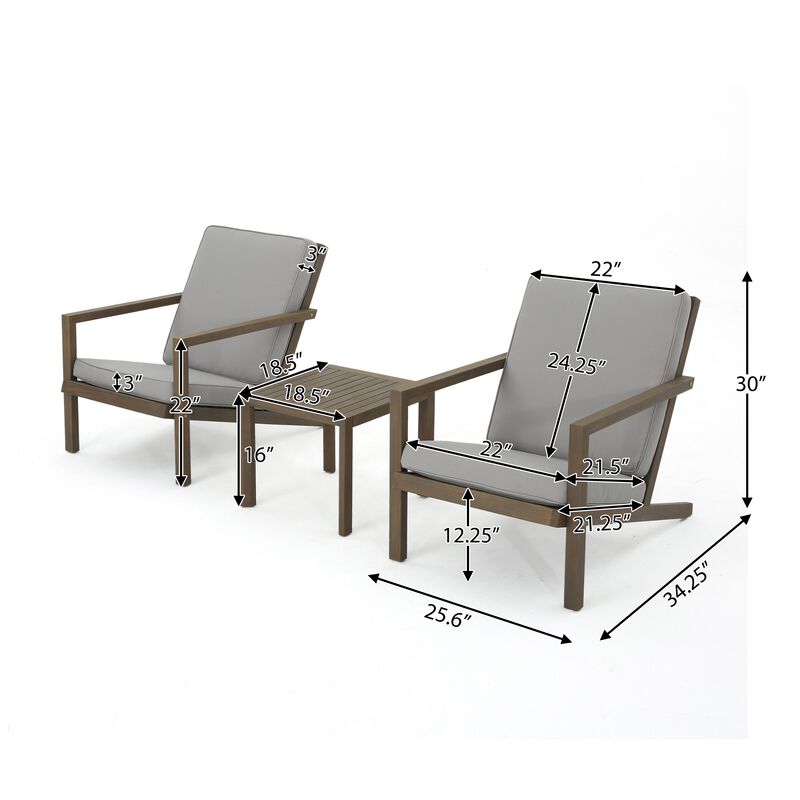 Liah Outdoor Patio Table Set, 2 Chair, Brown Acacia Wood, Gray Polyester - Benzara