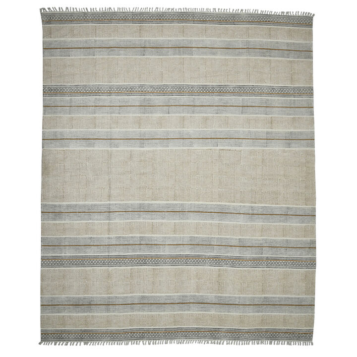 HomeRoots Striped Flatweave Handmade Distressed Area Rug With Fringe