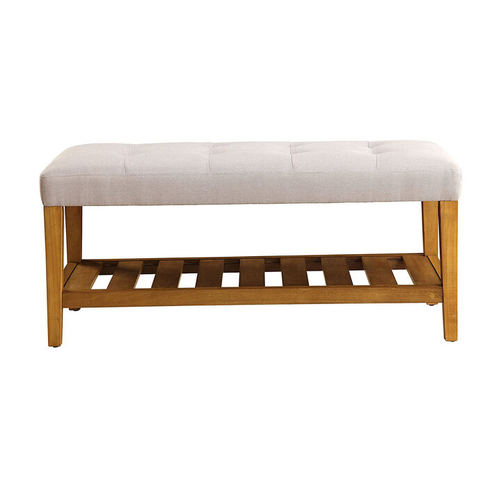 Fabric Bench in Light Gray and Oak Finish