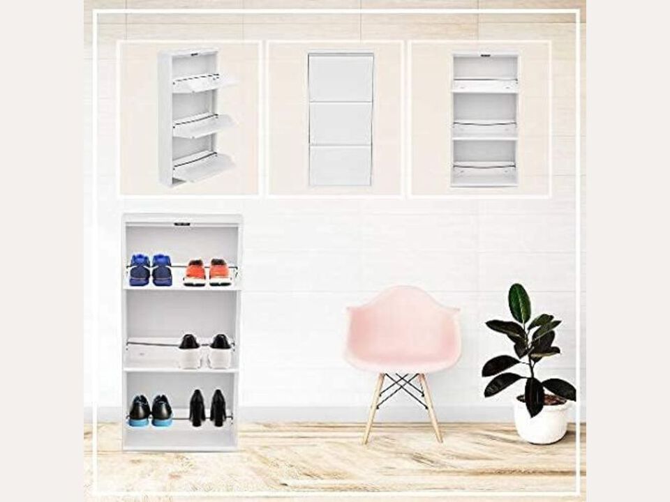 Shoe Storage Cabinet 4 Tier 4 Drawer White Modern