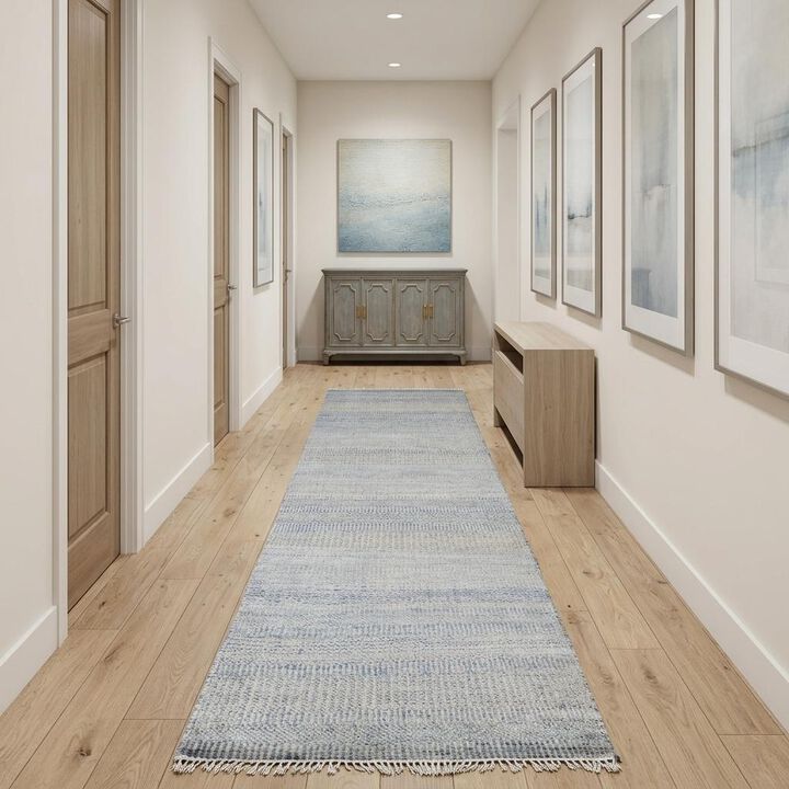 HomeRoots Wool Striped Shag Hand Knotted Runner Rug