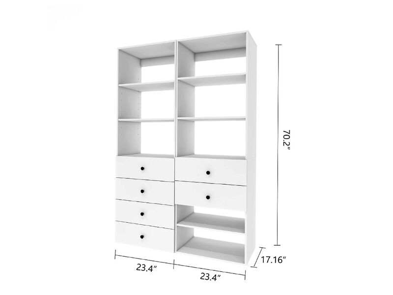 Closet Organizer System, Closet System with 6 Drawers, Walk in Closet Organizers and Storage with 8 Shelves Wall Mounted, White Wardrobe Closet