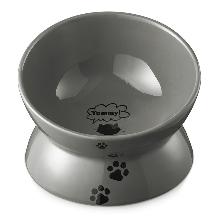 Y YHY Raised Cat Food Bowl, Ceramic Elevated Cat Bowl, Title Angle Protect Cat's Spine, Anti Vomiting Cat Dish, Backflow Prevention, Grey