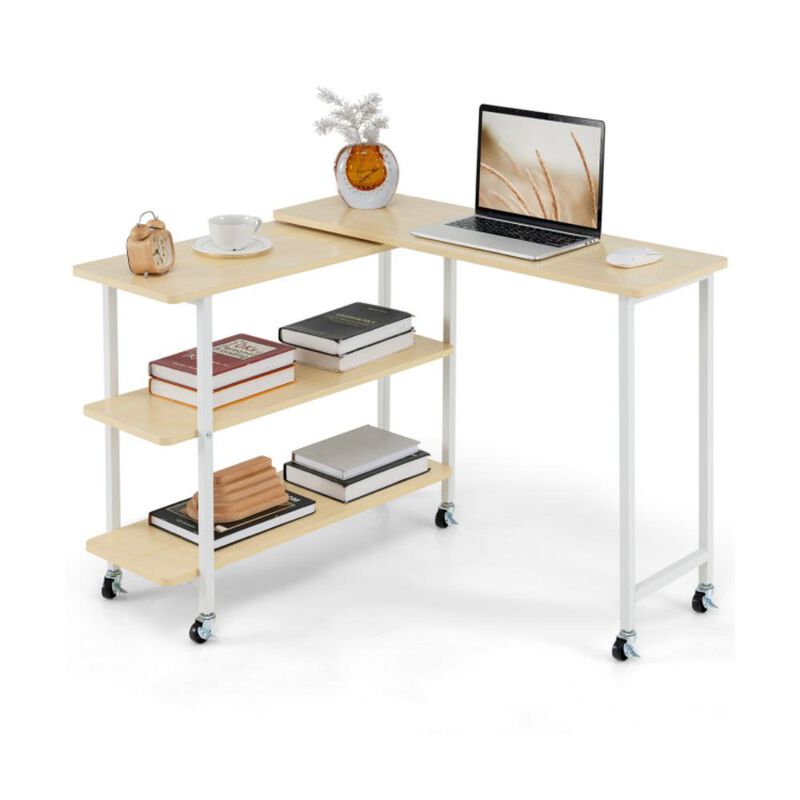 Hivvago 360&Acirc;&deg; Rotating Sofa Side Table with 2-Tier Storage Shelves