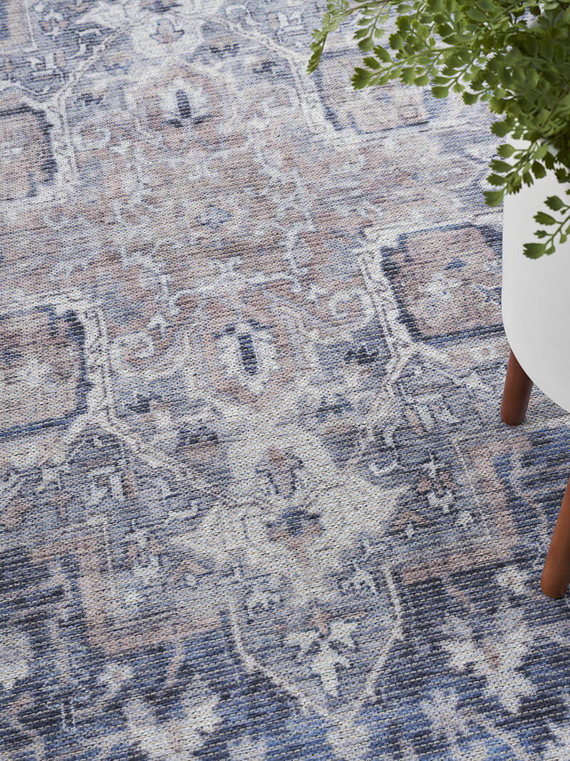 Machine Washable Series 1 SR101 Ivory/Navy 2'2" x 10' Rug image number 6